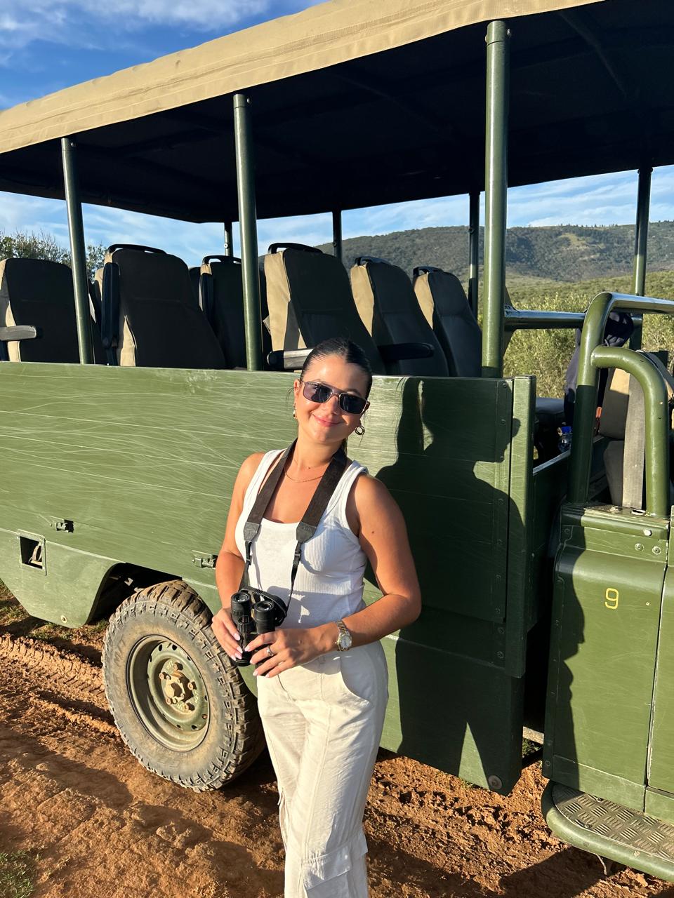 Emma, founder of Eventure Escapes, on a South African game drive